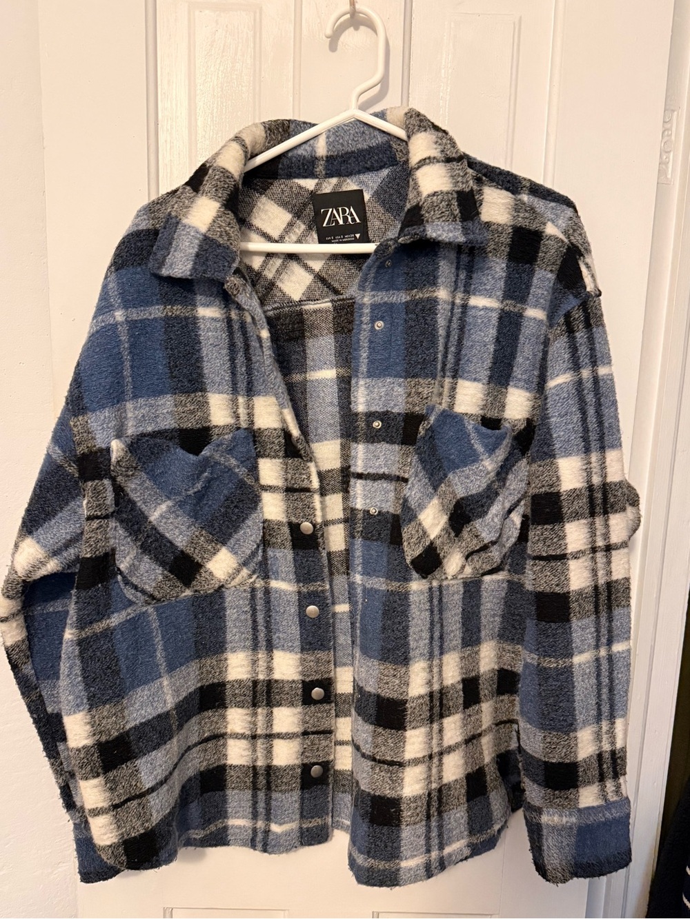 Zara Blue, White & Black Plaid Teddy Shacket